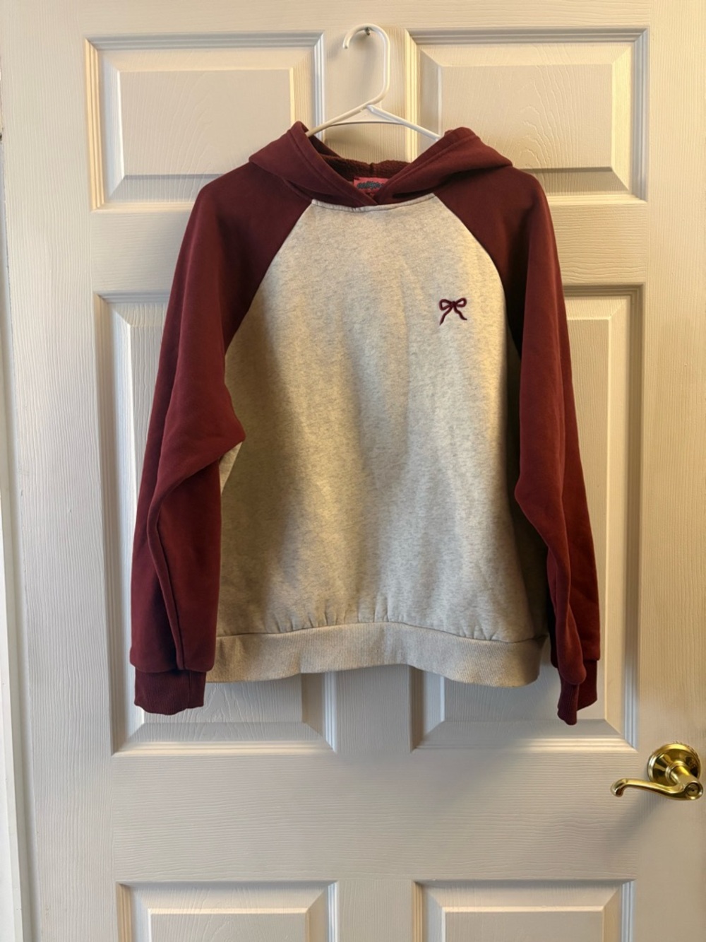 Edikted Maroon and Light Gray Bow Detail Crewneck Hoodie